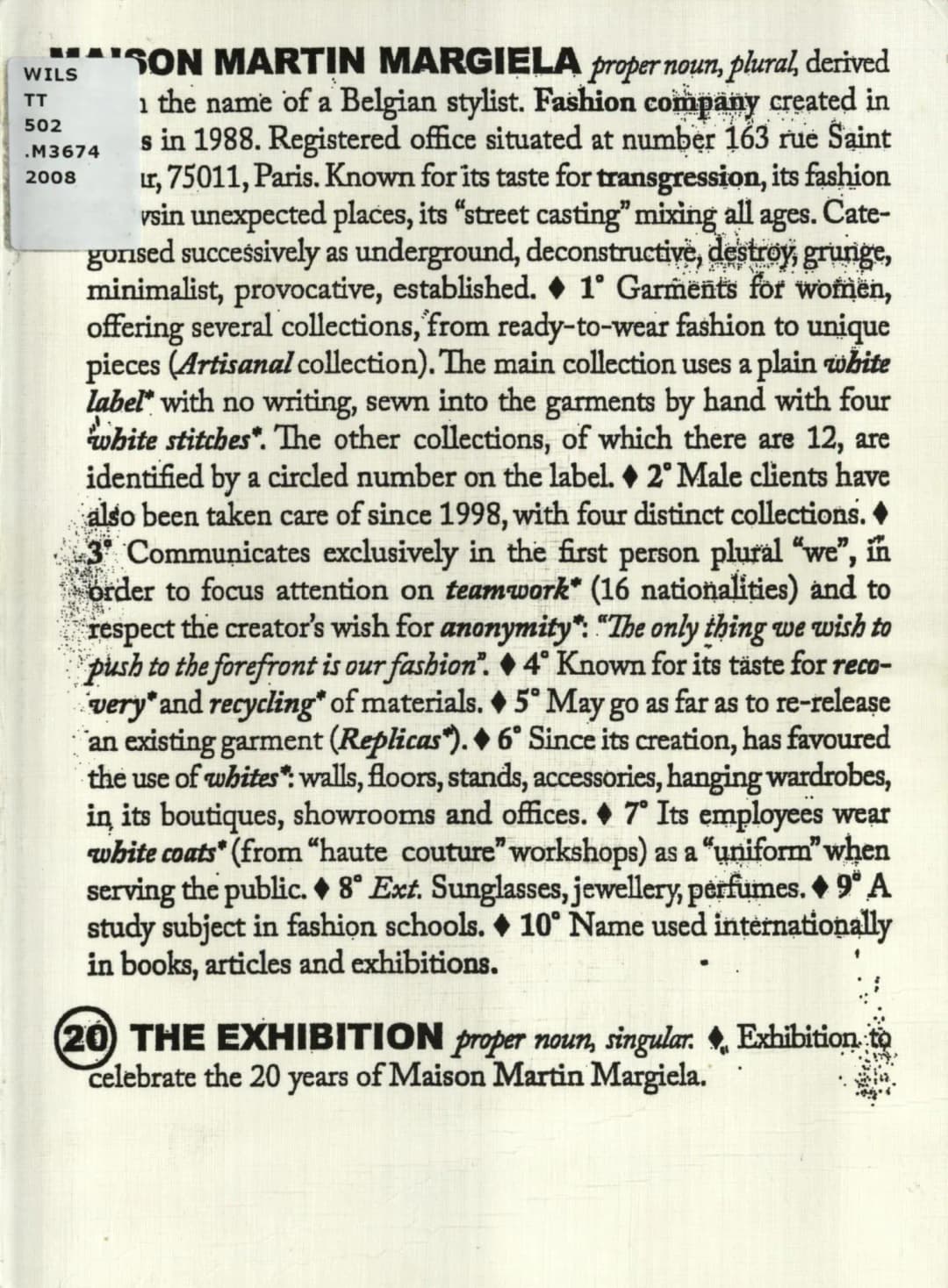 Cover photo for '20 The Exhibition' by Maison Martin Margiela